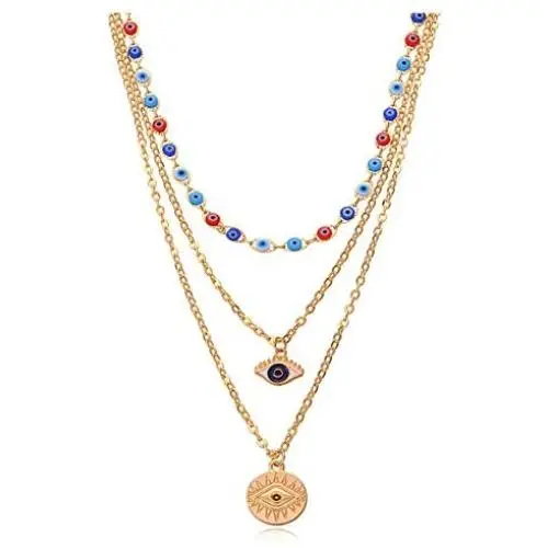 ZWGYS Evil Eye Necklace Gold Layered Necklace for Women Long Necklaces Gold Choker Necklaces Y Shape Pendant Necklace Multilayer BlueEye Necklace