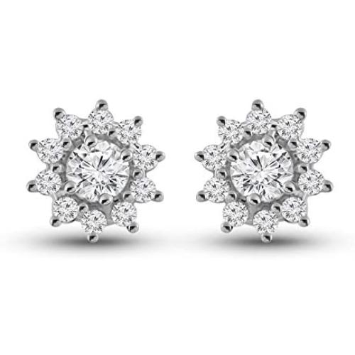 1/5 to 3/4 Carat Diamond Halo Star Stud Earrings for Women in 14k White Gold (H-I, SI2-I1, cttw) with Push Back by Privosa Fine Jewelry