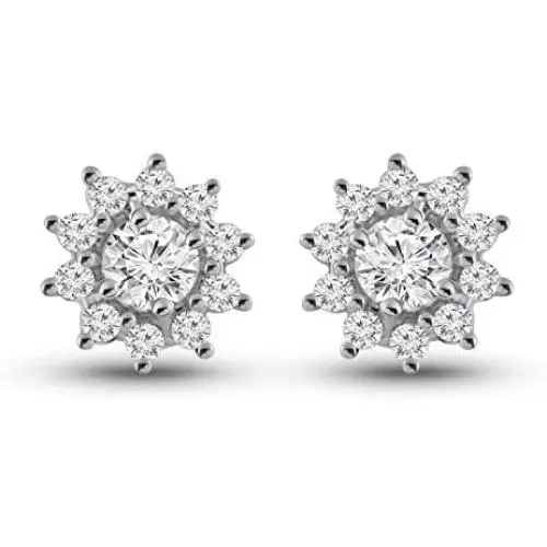 1/5 to 3/4 Carat Diamond Halo Star Stud Earrings for Women in 14k White Gold (H-I, SI2-I1, cttw) with Push Back by Privosa Fine Jewelry