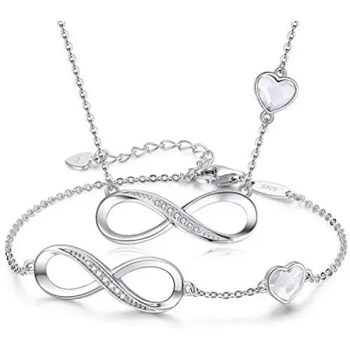 CDE 925 Sterling Silver Necklace Bracelet One Sets Infinity Heart Symbol Charm Endless Love Women Pendant Embellished with Crystal Christmas Jewelry Gift Birthday Gift for Mom Women Wife Girls Her CDE 925 Sterling Silver Necklace Bracelet One Sets Infinity Heart Symbol Charm Endless Love Women Pendant Embellished with Crystal Christmas Jewelry Gift Birthday Gift for Mom Women Wife Girls Her