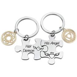 HN HNHB Her Demon His Angel Couple Keychain Promise Gift Funny Wedding Jewelry Gifts