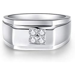 BONLAVIE 10mm 925 Sterling Silver Mens Wedding Ring Round Cut Cubic Zirconia Engagement Ring for Men Comfort Fit Wedding Band Size 7-13