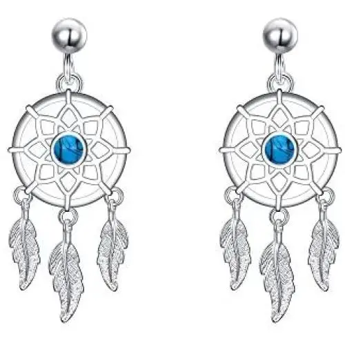 EVER FAITH Womens 925 Sterling Silver Turquoise Good Luck Charm Hope Dream Catcher Feather Dangle Earrings EVER FAITH Womens 925 Sterling Silver Turquoise Good Luck Charm Hope Dream Catcher Feather Dangle Earrings