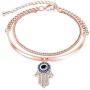 Fashion Ahead Womens Multi-Layers Link Charms Bracelet CZ Crystal Filled Love Key Butterfly Hamsa Hand Evil Eye Pendant Charms Rose Gold Chain Adjustable Bracelet