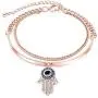 Fashion Ahead Womens Multi-Layers Link Charms Bracelet CZ Crystal Filled Love Key Butterfly Hamsa Hand Evil Eye Pendant Charms Rose Gold Chain Adjustable Bracelet