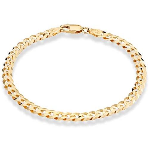 Miabella 18K Gold Over Sterling Silver Italian 5mm Solid Diamond-Cut Cuban Link Curb Chain Bracelet for Men Women, 6.5, 7, 8, 9 Inch 925 Made in Italy