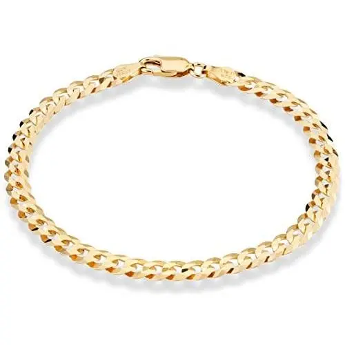 Miabella 18K Gold Over Sterling Silver Italian 5mm Solid Diamond-Cut Cuban Link Curb Chain Bracelet for Men Women, 6.5, 7, 8, 9 Inch 925 Made in Italy Miabella 18K Gold Over Sterling Silver Italian 5mm Solid Diamond-Cut Cuban Link Curb Chain Bracelet for Men Women, 6.5, 7, 8, 9 Inch 925 Made in Italy