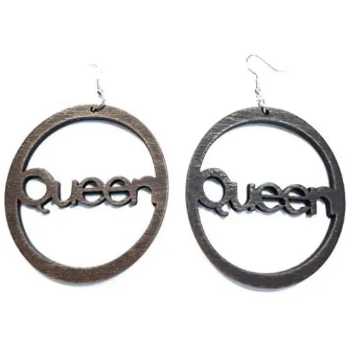Teris Boutique Queen Wood Engrave Oval Shape African American Natural Women Fashion Jewelry Dangle Earrings