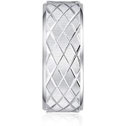 6mm or 8mm Solid Unisex Comfort Fit Sterling Silver Lines and Grids Engraved Ring Patterned Wedding Band