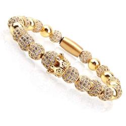Luxury CZ Imperial Crown Braided Copper Bracelets with 8mm Micro Pave Cubic Zirconia Beads Pulseira Bangle Charm