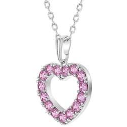 925 Sterling Silver Pink CZ Open Heart Pendant Necklace Girl Teens 19''