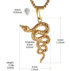 AsAlways Gold-plated Stainless Steel Gothic Jewelry Mens Stainless Steel Animal Snake Pendant Chain Necklace 22 + 2 Inch Chain