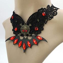 ETERNITY J. Black Lace Skull Gothic Pendant Choker Necklace Earrings Set for Halloween Costume Party