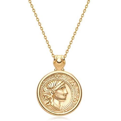 GDCOIN Coin Necklace for Women Gold Round Medal Carved Patterned 14K Gold Plated Simple Personalized Vintage Jewelry