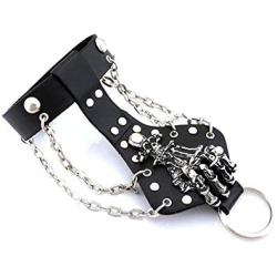 Xusamss Punk Rock Alloy Skull Hand Rivet Chain Cuff Bracelet,7''-8''