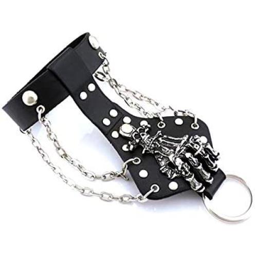 Xusamss Punk Rock Alloy Skull Hand Rivet Chain Cuff Bracelet,7''-8''