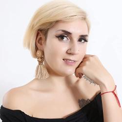 boderier Bohemian Statement Thread Tassel Chandelier Drop Dangle Earrings with Cassandra Button Stud