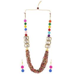 Efulgenz Fashion Chunky Multi Layered Faux Pearl Crystal Statement Necklace Earrings Costume Accessories Jewelry Set