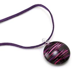 SUVANI Handmade Glass Jewelry Abstract Art Black Pink Purple Round Pendant Necklace 18''