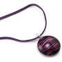SUVANI Handmade Glass Jewelry Abstract Art Black Pink Purple Round Pendant Necklace 18''