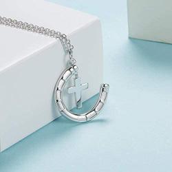 JZCOLOR 925 Sterling Silver Horseshoe Necklace for Women Lucky Horseshoe Heart Pendant Horseshoe Cross Jewelry Gifts for Horse Lover Teens Girls
