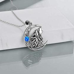 POPKIMI Sterling Silver Wolf Jewelry Howling Wolf Pendant Necklace Opal Moon for Wolf Lover Women Men