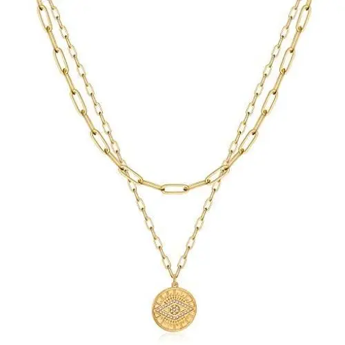 Turandoss Gold Necklaces for Women - 14K Gold Plated Lock Evil Eye Medallion Vintage Coin Necklace Bee Sun Moon Shell Gold Chain Necklace Layered Paperclip Chain Necklaces for Women Jewelry Gifts Turandoss Gold Necklaces for Women - 14K Gold Plated Lock Evil Eye Medallion Vintage Coin Necklace Bee Sun Moon Shell Gold Chain Necklace Layered Paperclip Chain Necklaces for Women Jewelry Gifts