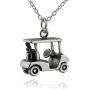 Sterling Silver 3D Golf Cart Charm Necklace, 18'' Cable Chain