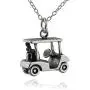 Sterling Silver 3D Golf Cart Charm Necklace, 18'' Cable Chain