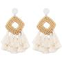 Sunmoon Bohemian Rattan Tassel Earrings for Women Lightweight Boho Jewelry Handmade Weaving Geometric Long Drop Dangle Statement Earrings