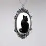 Black Cat Cameo in Antique Silver Finish Pewter Frame Pendant Necklace