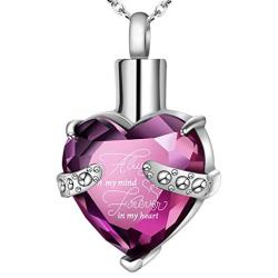 XIUDA Birthstone Crystal Urn Necklace Heart Memorial Keepsake Pendant Ash Holder Cremation Jewelry for Ashes