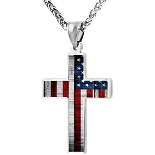 CTWUVS ADPR American Flag Patriotic Cross Pendant Necklace Religious Jewelry for Men