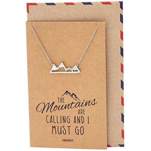 Quan Jewelry Mountain Pendant Necklace for Men and Women, Adventure and Outdoor Lovers, Mountains Jewelry Gift with Greeting Card