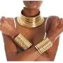 Fld 4pcs African Vintage Statement Choker Resin Snap Necklaces Bangle Jewelry Women Long Neck Collar Wide Leather Bracelet Stud Earring Sets