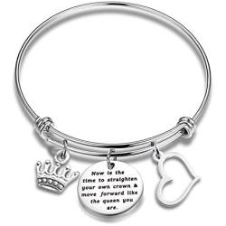 AKTAP Inspirational Bracelets Divorce Gifts Now is The Time to Straighten Your Own Crown and Move Forward Like The Queen You are Cheer Up Gifts for Women Feminist Jewelry