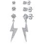 3 Pairs Small Lightning Bolt Dangle Earring Sets-White Gold Plated Round Cubic Zirconia Stud Earrings Hypoallergenic Jewelry for Women