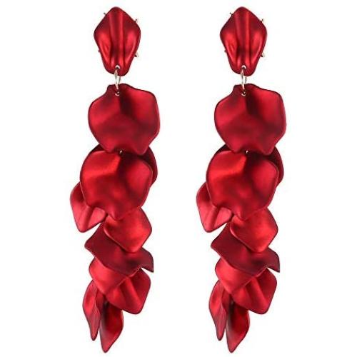 SMALLLOVE Acrylic Petal Dangle Drop Earrings for Women Girls Fashion Long Rose Flower Hanging Resin Floral Statement Earring Jewellery Gifts