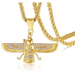 PJ Jewelry Mens Farvahar Ahura Mazda Zoroastrian Persian Achaemenian Pendant Stainless Steel Iran Symbol Gift