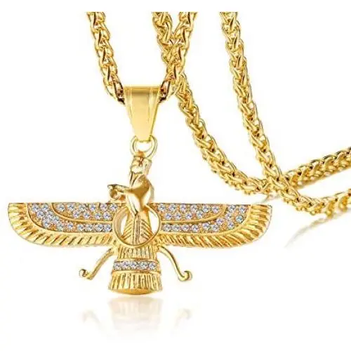 PJ Jewelry Mens Farvahar Ahura Mazda Zoroastrian Persian Achaemenian Pendant Stainless Steel Iran Symbol Gift