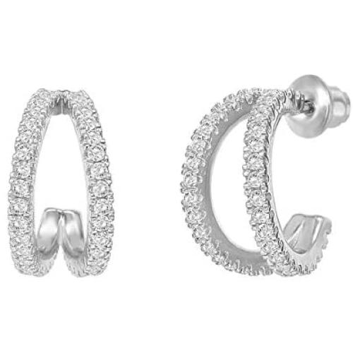 PAVOI 14K Gold Plated Sterling Silver Split Hoop Huggie Earrings in Rose Gold, White Gold and Yellow Gold