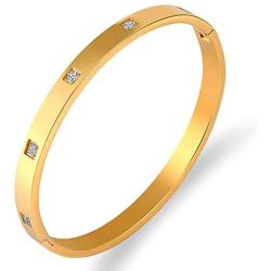 LINFENG Womens Love Bangle Bracelet Gold Plated Stainless Steel Hinged Bracelets,Jewelry Friendship Gift