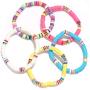 Boderier Heishi Beaded Bracelets for Women Colorful Rainbow Vinyl Disc Bead Stretch Bracelet Stackable Summer Beach Surfer Bracelets