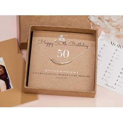 50th Birthday Jewelry Gifts For Women 50 Morse Code Necklace 925 Sterling Silver Two Tone Bead Mom Sister Friend 50 Years Old Gift for Her