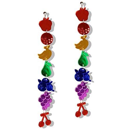 DAMLENG Unique Handmade Lightweight Acrylic Fruits Dangle Drop Earrings Cute Long Tassel Apple Banana Cherry Earrings for Women Girls Statement Jewelry Gifts