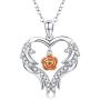 Angel Wings Heart Necklace Rose Flower Pendant S925 Sterling Silver Love Heart Rose Flower Romantic Jewelry Gifts with Gift Box for Women Girls (angle wings rose necklace)