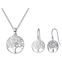 Agvana Sterling Silver Tree of Life Necklace Earrings Jewelry Set Gifts for Women Girls