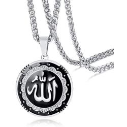 UMtrade Religious Jewelry Men Women Stainless Steel Muslim Allah Islam Round Pendant Necklace