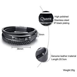 VNOX Her King His Queen Handmade Genuine Leather Wrap Cuff Wristband Bracelet for Him Her