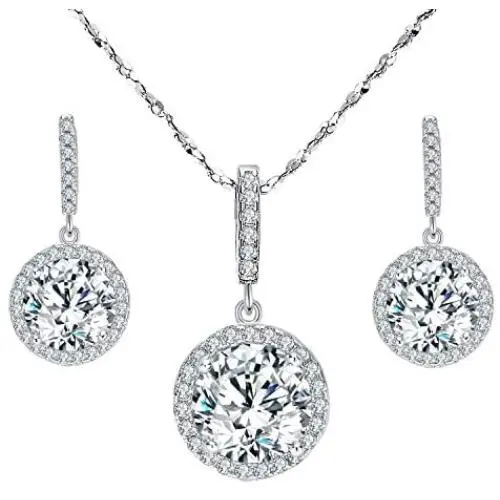 EVER FAITH 925 Sterling Silver CZ Gorgeous Round Cut Wedding Pendant Necklace Earrings Set EVER FAITH 925 Sterling Silver CZ Gorgeous Round Cut Wedding Pendant Necklace Earrings Set